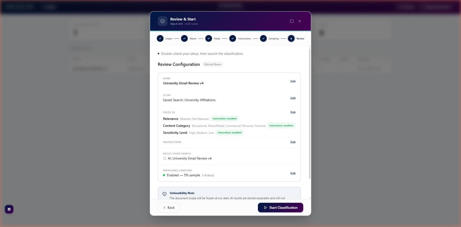 Prevalence sampling configuration with percentage slider, precision, recall, and F1 score metrics